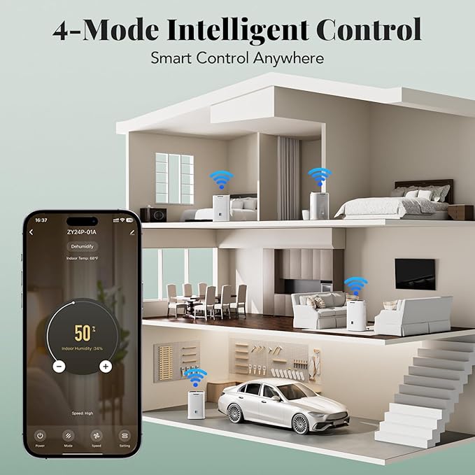 5000 Sq.Ft Energy Star 2024 Dehumidifier, Max 90 Pint Smart Wifi Humidity Control Dehumidifier for Home, Basement, Large Rooms, 1.45 Gallon, 3 Modes, Auto Defrost, 24H Timer, Child Lock