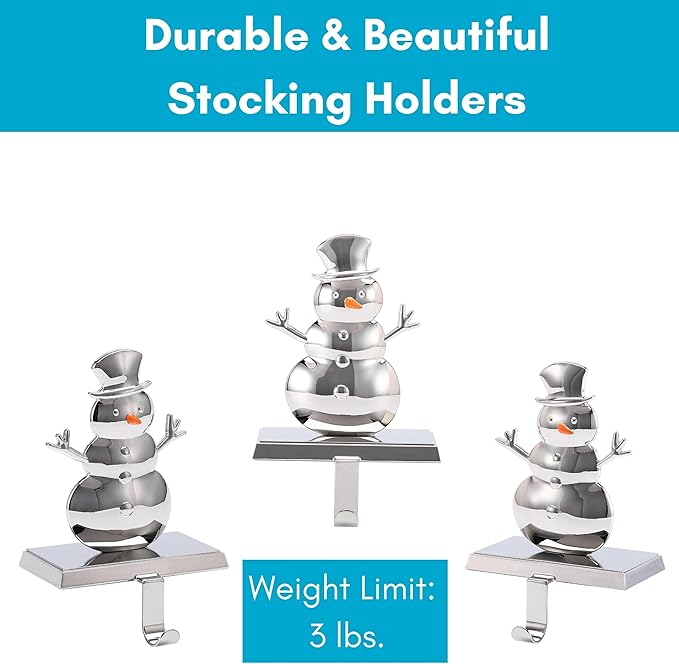BIRDROCK HOME Snowman Stocking Holder for Mantel - Christmas Mantle Decorations - Holiday Fireplace - Decorative Metal Hanger for Stockings - Home Décor Holder Stand
