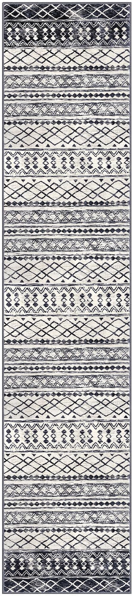 KUTA Boho Runners for Hallways 2.6x12 ft Moroccan Washable Runner Rug Non-Slip Vintage Black Navy Blue Kitchen Rugs Ultra Soft Geometric Floor Carpet for Bedroom Laundry Living Room