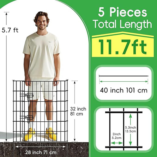 ARIFARO Decorative Garden Fence 4 Panels+1Gate 32in(H) x28in(W) No dig Animal Barrier Fencing,Pet Fence Rustproof Metal Wire Fencing Panel Border for Dog,Rabbits, and Patio(with gate)