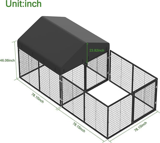 Dog Kennel with Dog Fence for Medium/Small Dogs Anti-Rust Coating Cage with Roof All Weather Resistant Dog House with Double Locks