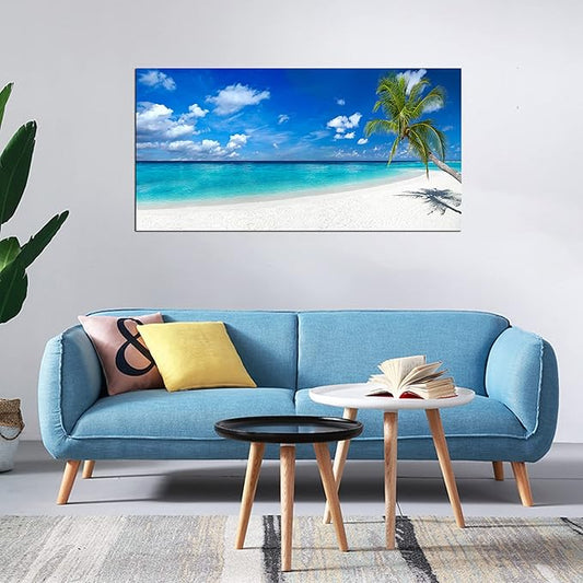 XXMWallArt FC2450 Seascape Wall Art Tropical Paradise Beach With White Sand and Coco Palms Canvas Wall Art Summer Beach Nature Pictures for Living Room Bedroom Home and Office Wall Decor