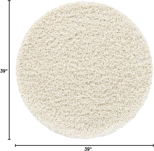 Unique Loom Solid Shag Collection Area Rug (3' 3" Round, Snow White)
