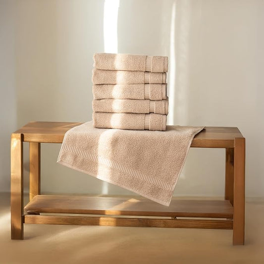 SALBAKOS 100% Turkish Cotton Hand Towel Set of 6 16x30 inch | Heirloom Quality | Hotel & Spa Collection | Ultra Soft, Super Absorbent, Long Lasting Hand Towels | Made in Turkey (Taupe, 6 Hand Towels)