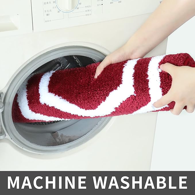 COSY HOMEER Extra Thick Bath Linen Sets Rugs - Anti-Slip Bath Mats Soft Plush 100% Strong Polyester Living Room Bathroom Water Absorbent(Red,17x27 - Inches)