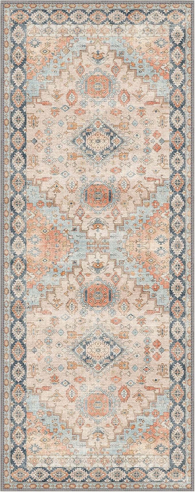 GENIMO 2x5 Washable Runner Rug for Hallway, Vintage Non Slip Low Pile Carpet, Soft Lightweight Printed Rug for Entryway, Kitchen, Corridor & Home Office, Peach Blossom