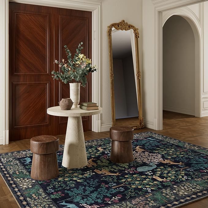 Washable Area Rugs for Living Room: 5x7 Bedroom Rug Vintage Area Rug Stain Resistant Non Slip Low Pile Lightweight Soft Indoor Carpets for Living Room Dining Room Kitchen Nursery Kids Room Farmhouse