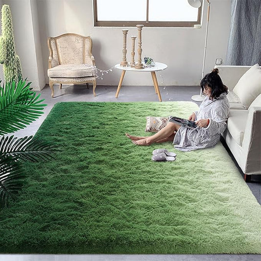 DweIke Luxury Fluffy Kids Rugs for Living Room Bedroom, 6x9 Large Shaggy Forest Green Area Rug for Girls Boys, Upgrade Plush Non-Slip and Washable Colorful Fuzzy Carpet for Dorm Nursery Decor