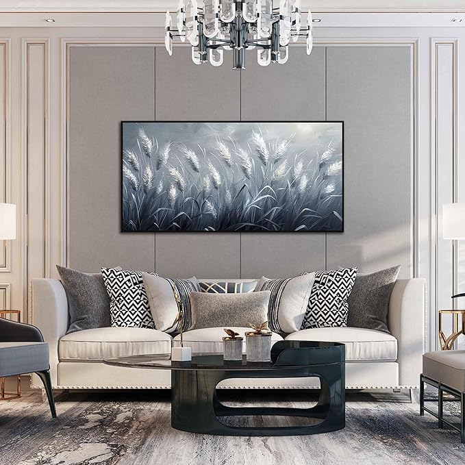 Home Decor Botanical Wall Art Reed Wall Paintings Black Framed Wall Decor Big Pictures 29"x 59"