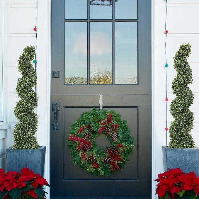 THE BLOOM TIMES 4ft Tall Spiral Topiary Trees Artificial Outdoor Set of 2, 48 Inch UV Resistant Large Faux Evergreen Fake Boxwood Plants for Front Porch Outside Planter Entryway Entrance Decor 4 Foot