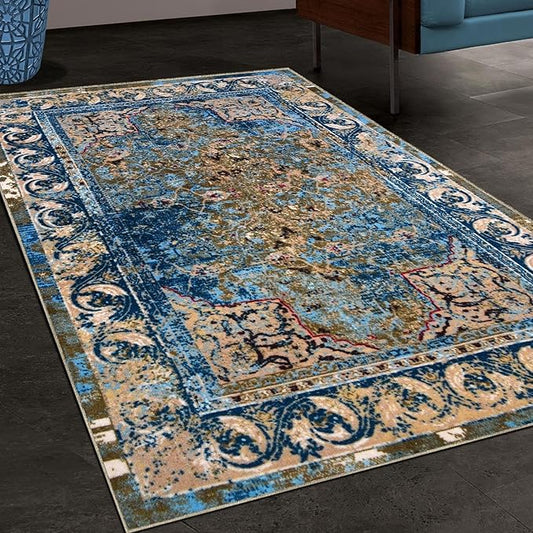 Superior Indoor Non-Slip Runner Rug, Modern Overdyed Machine Washable Rugs, Home Floor Decor For Entryway, Office, Bedroom, Living/Dining, Kitchen, Angeles Collection, Green-Beige, 2' 7" x 8'