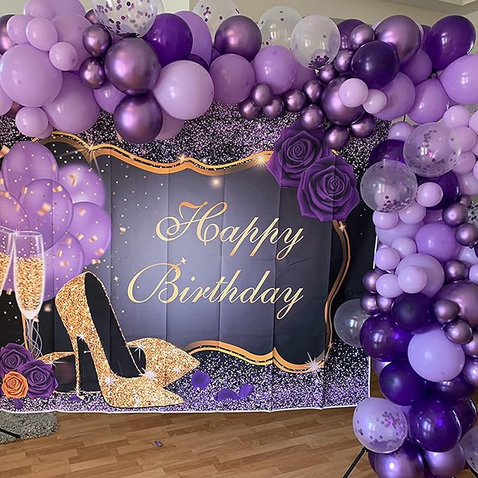 Balloon Purple and White, 60 Packs 12 Inch Dark Purple Light Purple Metallic Chrome Purple Confetti Balloons Set for Girls Women Wedding Birthday Baby Shower Bridal Shower Bachelorette Decorations