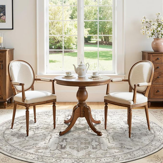 jinchan Round Rug 6ft Area Rug Vintage Floor Mat Kitchen Indoor Ultra-Thin Soft Floral Print Washable Circle 6' Accent for Farmhouse Non Slip Dining Room Living Room Bedroom Office Taupe