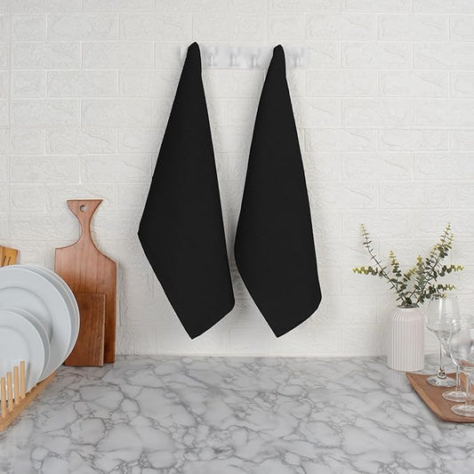 Blue Needles Waffle Weave Kitchen Towels, 15x25 Inches 100% Cotton Set of 4 Dish Towels for Kitchen, Ultra Soft & Absorbent with Hanging Loop, Spring Summer Dish Rags for Quick Drying - Black