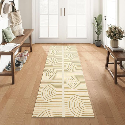 2x6 Washable Runner Rugs for Kitchen, Soft Abstract Rainbow Orange Boho Rug for Bedroom Bedside Laundry Room Bathroom,Modern Non Slip Low Pile Floor Mat