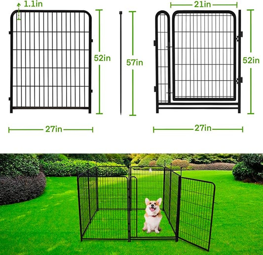 Tall Garden Fence, 52in High 6 Panels Total 13.3 Ft(L) Dog Fence Outdoor for Yard, 21 inches Wide with Low Sills, Animal Barrier Fence, Flower Bed Fencing. Pet Fence, Garden Fence Border