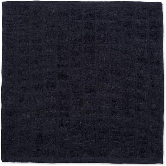 DII Basic Terry Collection Solid Windowpane Dishcloth Set, 12x12, Black, 6 Piece