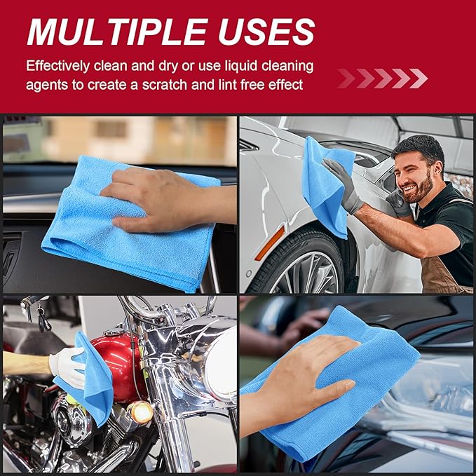 200 Pcs Microfiber Cleaning Cloth 16x16 Inch Microfiber Towels for Car Ultra Absorbent Cleaning Rags Reusable Lint Free Streak Free Detailing Towel for Car Washing Drying Dusting (Blue)