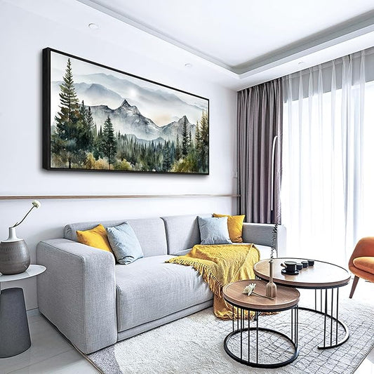 Wapluam Abstract Mountain Landscape Canvas Wall Art - Black Framed for Living Room, Bedroom - Large Modern Home Decor - Office Decoration Pictures Ready to Hang - 24x48 Artwork