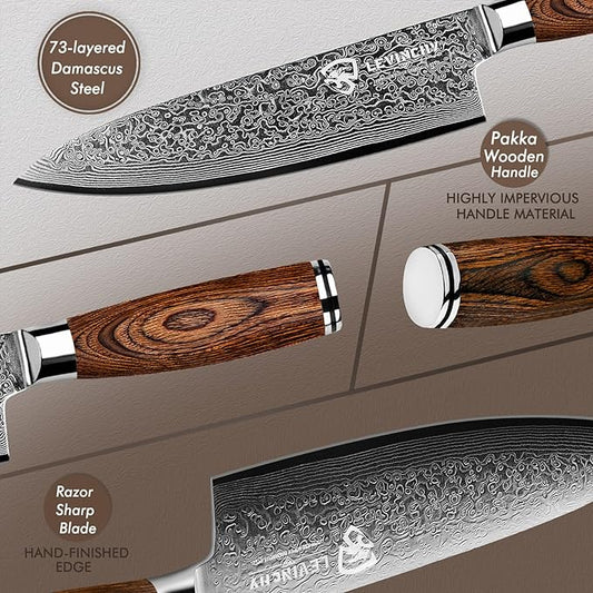 Damascus Chef's Knife 8 inch Professional Handmade Damascus Stainless Steel Kitchen Knife, Superb Edge Retention, Stain & Corrosion Resistant, Ergonomic PAKKA Wood Handle