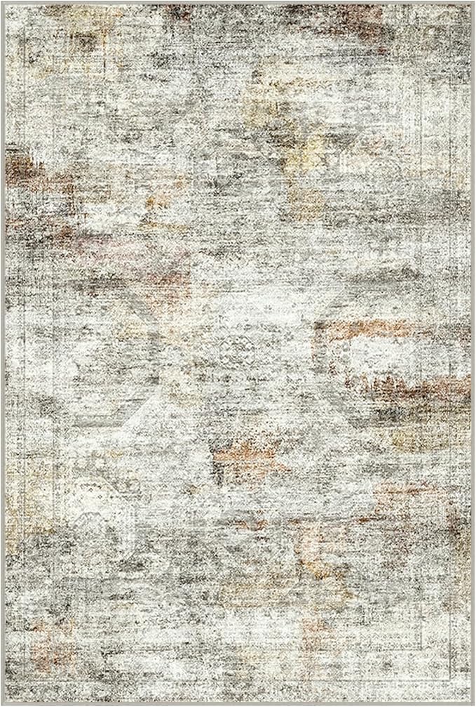 2x3 Washable Rug Runner for Bathroom, Soft Entryway Rug for Laundry Room, Kitchen, Vintage Abstract Hallway Runner for Bedroom, Anti-Slip Door Mat Indoor Entrance(2'x3', Grey/Rust)