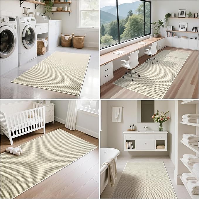 2x6 ft Kitchen Runner Rugs Mat Non Slip Woven Runners for Hallways Washable, Soft Long Entryway Laundry Hall Floor Runner Carpet for Indoor Backdoor Bedroom Living Room, Beige