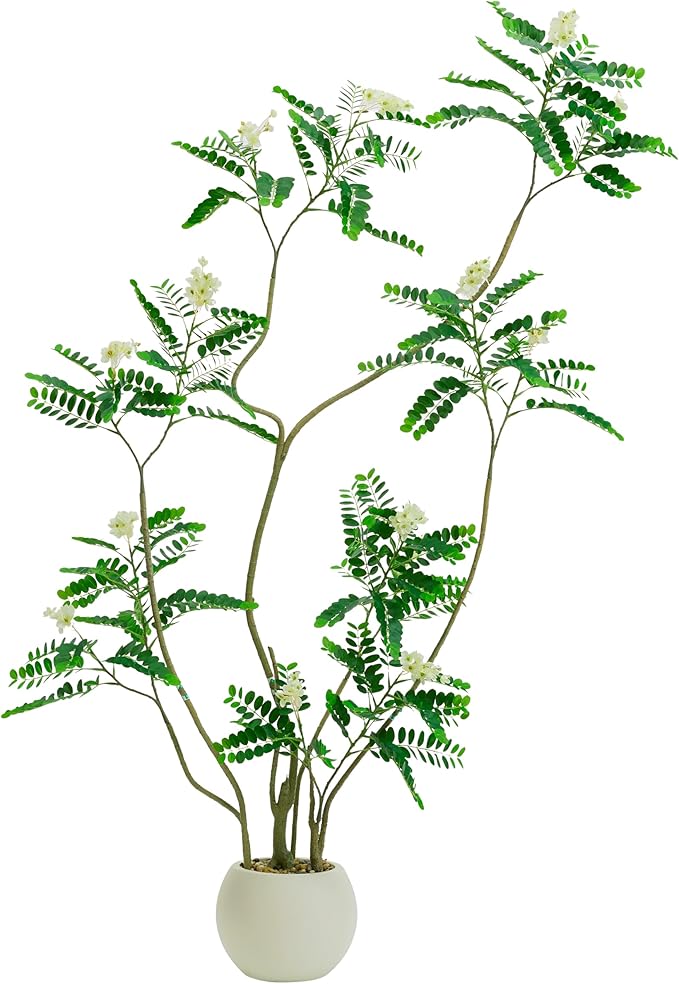 Artificial Locust Tree, 6FT Tall Artificial Plants Indoor with White Flowers & Pot, Large Floor Plant Faux Sophora Fake Flower Tree Silk Plants for Indoor Office Home Room Balcony Porch Decor