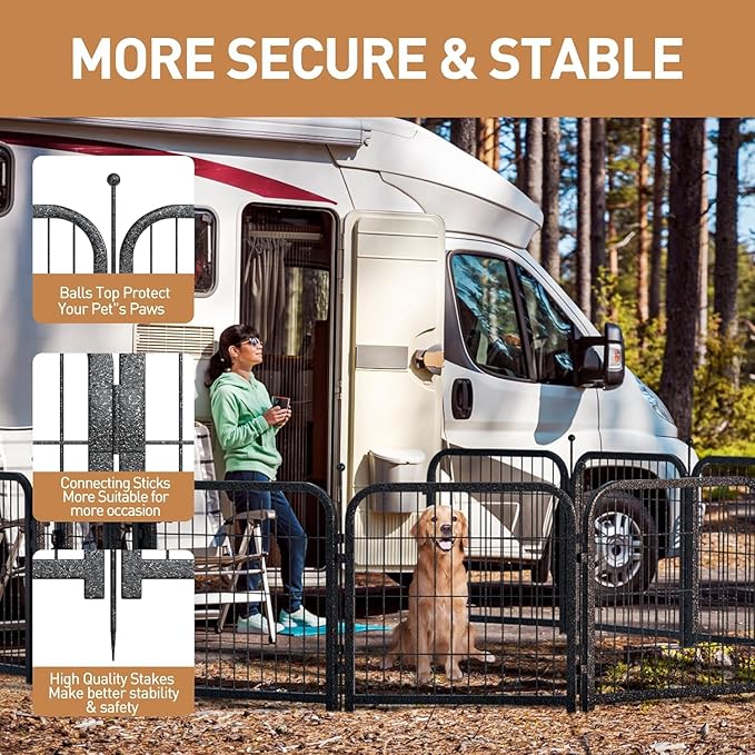 Metal Dog Playpen, 24" Inch Height 24 Panels, Ideal Dog Fence for Large/Medium/Small Dogs Indoor & Outdoor Bliss, Perfect Dog Pen for Camping, Yard and RV | Black-Silver