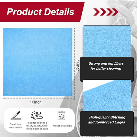 200 Pcs Microfiber Cleaning Cloth 16x16 Inch Microfiber Towels for Car Ultra Absorbent Cleaning Rags Reusable Lint Free Streak Free Detailing Towel for Car Washing Drying Dusting (Blue)