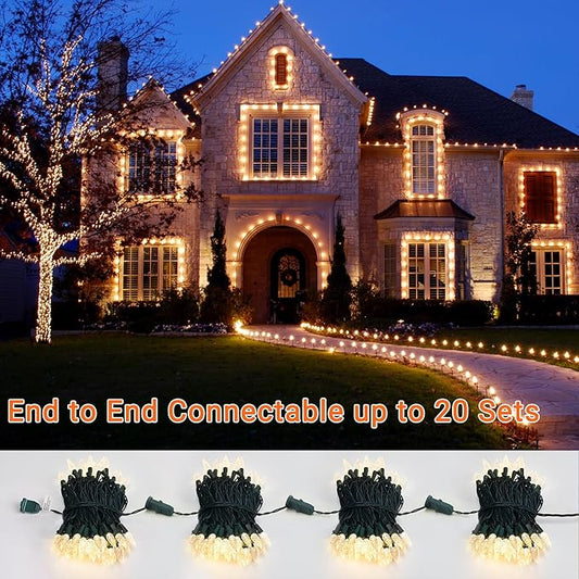 Brizled Christmas Lights Warm White, 33ft 100 LED C5 Faceted Christmas String Lights, 120V UL Certified Xmas Light Connectable Xmas Tree Light Indoor Outdoor for Home Tree Holiday Wedding Patio Decor