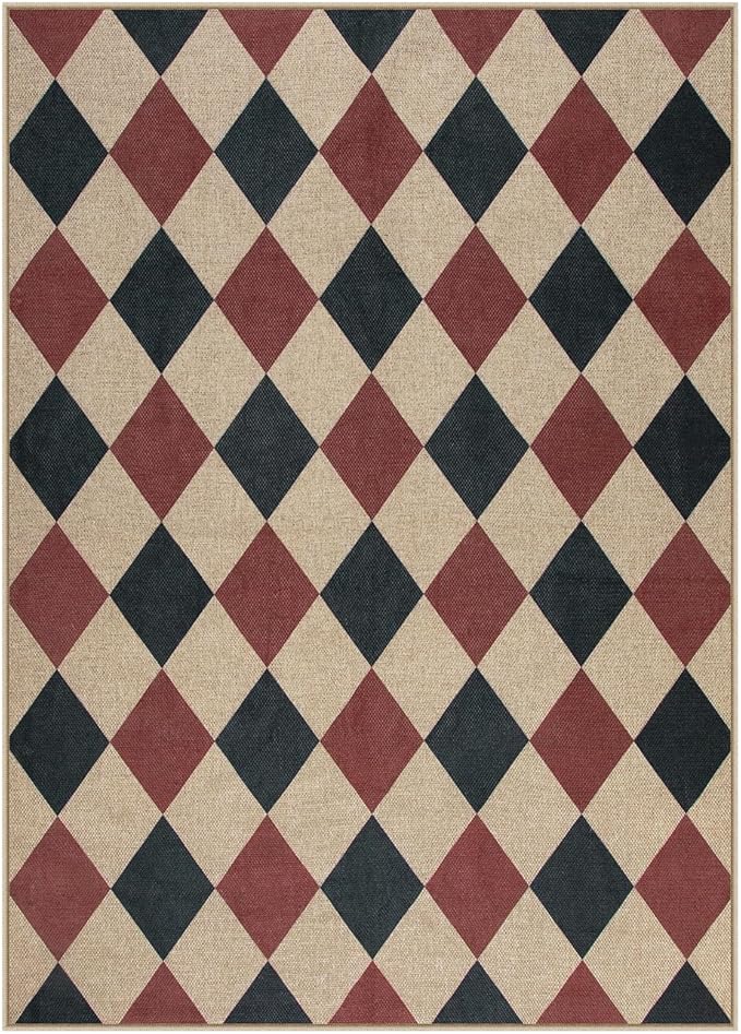 Lahome Christmas Rug, 5x7 Christmas Decor Rugs for Living Dining Room Non Shedding Washable Carpet, Checkered Black and Red Non Slip Stain Resistant Indoor Carpet for Patio Office Xmas Holiday Decor