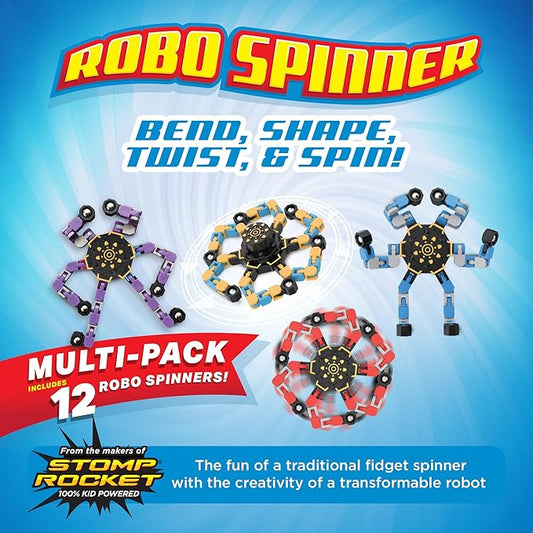 Stomp Rocket Robo Spinner, Transformable Fidget Spinner Set (12 Spinners) - Transformer Robot Fidget Toy for Kids - Cool Sensory Gadgets - Spinning STEM Gifts & Party Favors for Boys, Girls, Teens