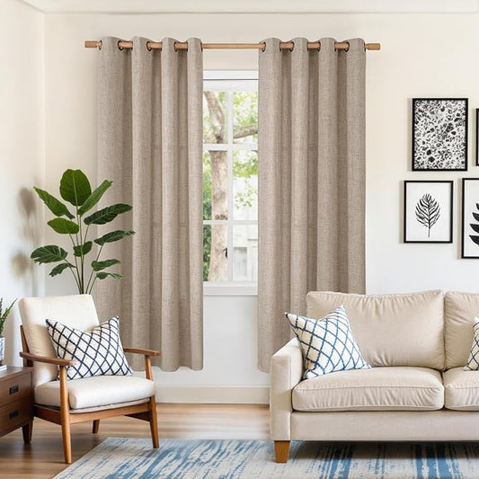 YoungsTex Oatmeal Linen Curtains 72 Inches Long 2 Panels for Bedroom Farmhouse, Light Filtering Drapes Semi Sheer with Bronze Grommet Privacy Window Treatments for Living Room, 52 X 72 Inch