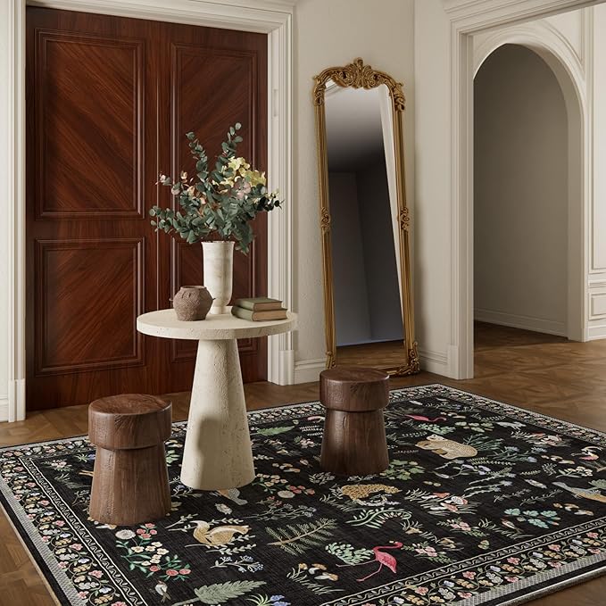 Washable Area Rugs for Living Room: 5x7 Bedroom Rug Vintage Rugs Stain Resistant Non Slip Low Pile Soft Lightweight Indoor Carpet Rug for Kitchen Dining Room Farmhouse Nursery Kids Room Home Office
