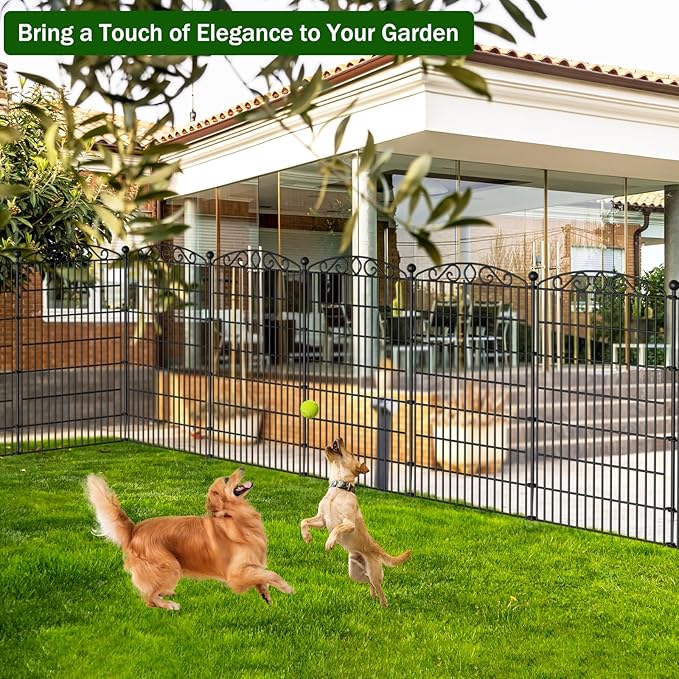 10 Panel No Dig Decorative Garden Fence - 48in H x 22.5ft L, Tall Animal Barrier for Dogs Rabbits, Rustproof Metal Wire Panels for Yard, Patio, and Outdoor Border Use
