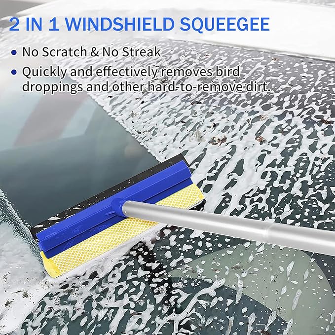 Wontolf 79'' Window Squeegee Cleaner Tool with Extension Pole, 4-in-1 Rotatable Streak-Free Squeegee for Window Cleaning Kit with Storage Bag, for Home, Indoor/Outdoor Windows, Car, Glass, Shower