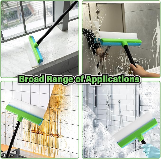 Gomake 11'' Cleaning Squeegee with 20-63 Inch Telescopic Long Handle for Shower Glass Door,Car Windshield, Window, Mirror, Bathroom,Countertop,Floor Cleaning
