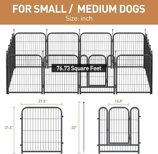 Metal Dog Playpen, 32" Inch Height 24 Panels, Ideal Dog Fence for Large/Medium/Small Dogs Indoor & Outdoor Bliss, Perfect Dog Pen for Camping, Yard and RV | Black-Silver