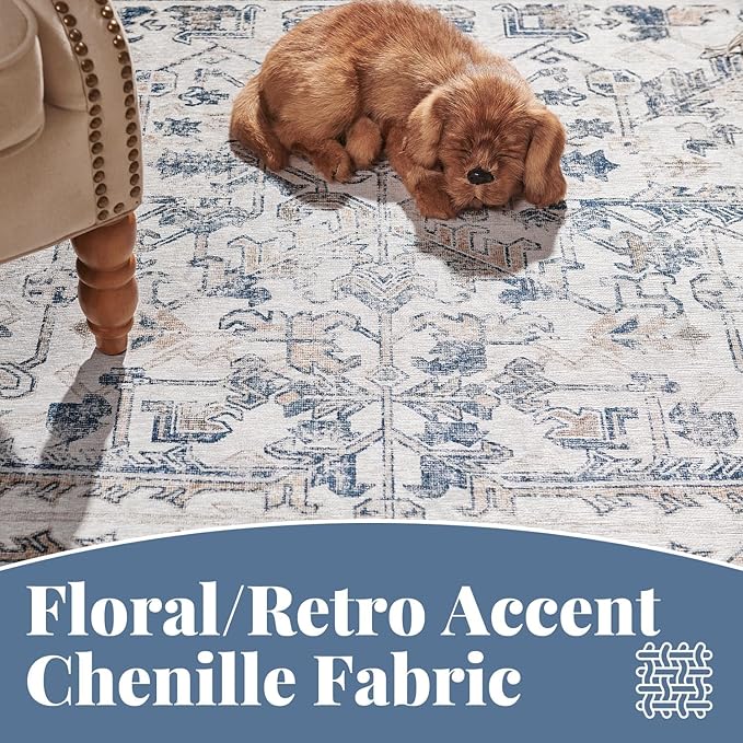 jinchan Kitchen Runner Rug 2x10-2pcs, Bohemian Hallway Rug Washable Floral Non Slip with Rubber Backing Vintage Carpet Runner for Bedroom Bathroom Laundry Room Living Room Decor Blue