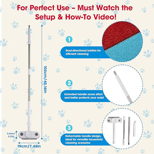 Pet Hair Remover with Extended Long Handle - Electrostatic Pet Hair Removal Tool for Dog & Cat Hair on Couch, Carpet, Furniture, Car Seats