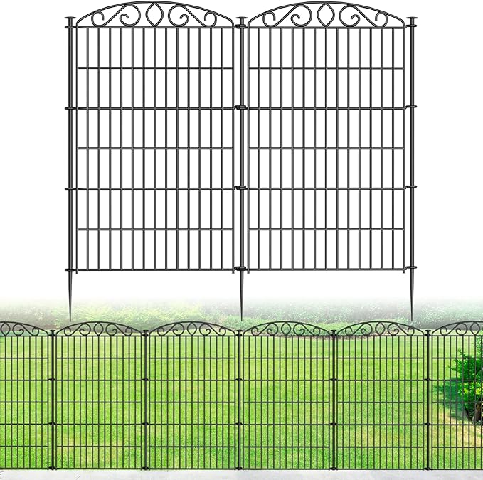 Decorative Garden Fence 6 Panel - 42in H x 12.78ft L, No Dig Rustproof Metal Tall Animal Barrier for Dogs Rabbits, Outdoor Border for Yard, Patio, and Flower Beds