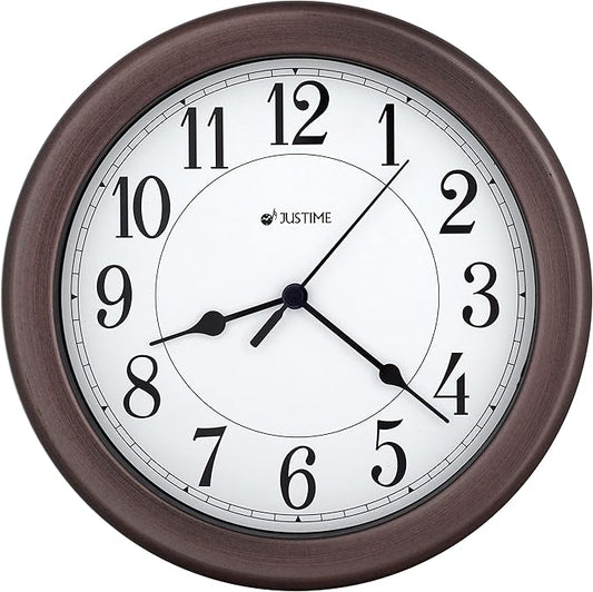 JUSTIME 8.5 inch Water Resistant Wall Clock for Bathroom Clock for Wall Decor Small Space Kitchen Clocks Office Boat RV Battery Operated Silent Non Ticking