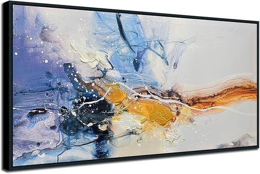 Ardemy Extra Large Abstract Wall Art Canvas for Living Room Modern Framed Wall Decor Textured White Beige Purple Painting Picture Bedroom Artwork Home Office Kitchen Dining Room, Black Wood 58"x29"