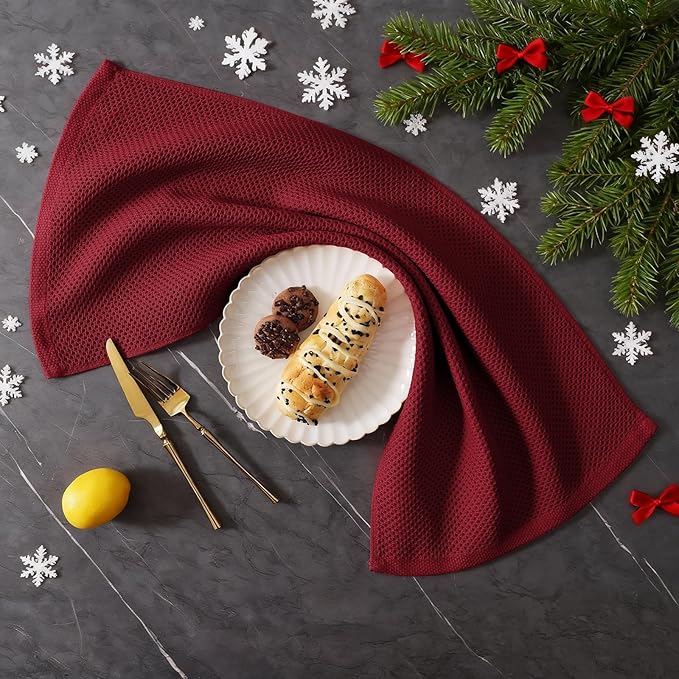 Homaxy 100% Cotton Kitchen Towels and Dishcloths Set, 12 x 12 Inches and 13 x 28 Inches, Set of 16 Bulk Kitchen Towels Set, Ultra Soft Absorbent Dish Cloths for Washing Dishes, Burgundy