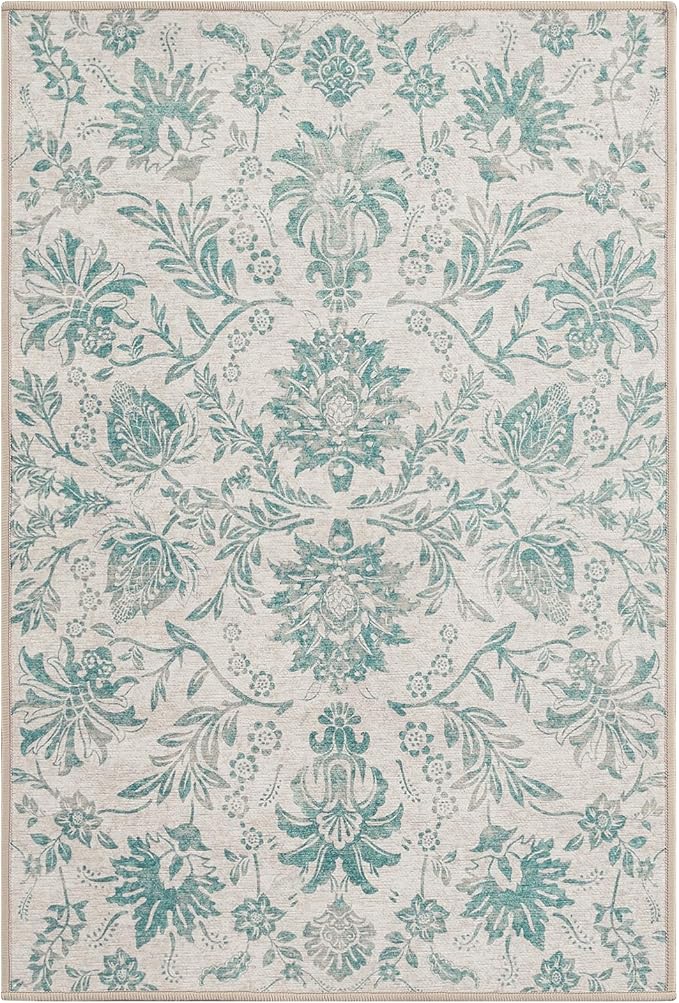 jinchan 3x5 Area Rugs for Entryway Vintage-Inspired Floral Design Machine Washable Non-Slip Low-Pile Rug Ultra-Thin Indoor Traditional Accent Carpet for Entrance Kitchen Bedroom Hallway