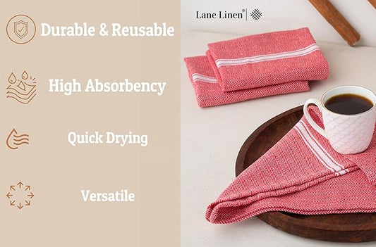 LANE LINEN Kitchen Towels Set - 100% Pure Cotton Dish Towels for Kitchen, Super Absorbent Kitchen Hand Towel, Tea Towels, Soft & Durable Dish Cloths, Pack of 6 – 14”x25”, Red