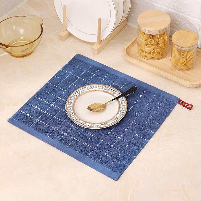 Mordimy 100% Cotton Terry Cloth Dish Cloths, Soft and Absorbent Checkered Dish Towels, Quick Drying Dish Rags for Washing Dishes, 8 Pack, 12 x 12 Inches, Navy