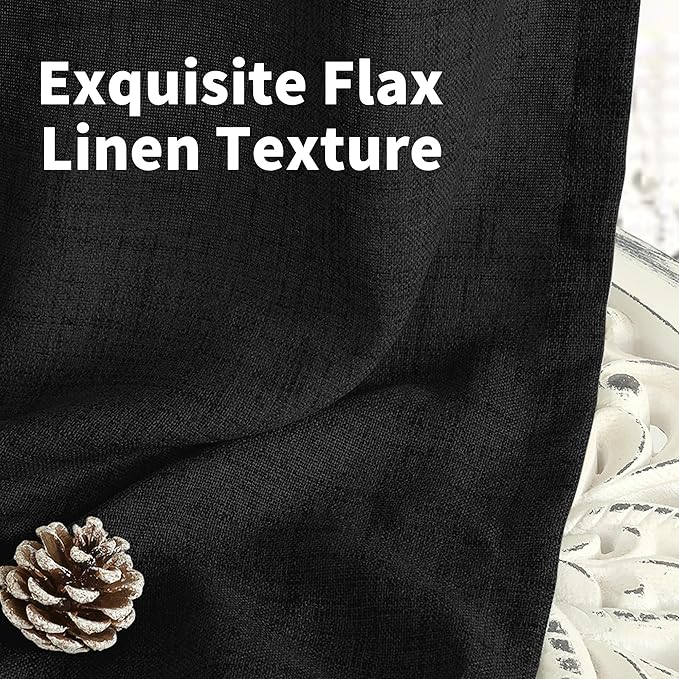 YoungsTex Black Linen Curtains 45 Inches Long for Kitchen Window, Short Light Filtering Drapes with Back Tab Rod Pocket Gothic Decorative for Bedroom Cafe, 2 Panels, 42 X 45 Inch