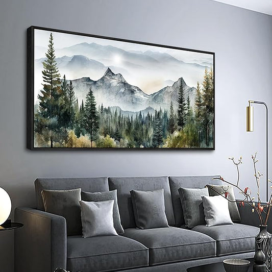 Wapluam Abstract Mountain Landscape Canvas Wall Art - Black Framed, Large, Modern Home Decor for Living Room, Bedroom, Office