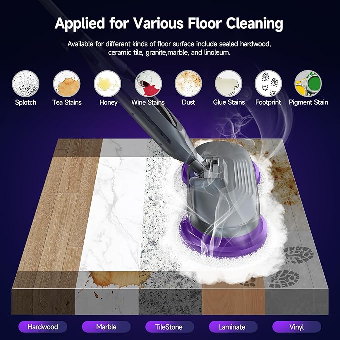 Scrubbing Steam Mop, Steam Mops for Floor Cleaning with Rotating Pads, 4 Cleaning Modes & LED Headlights, Swivel Steering,Safe for all Sealed Hard Floors F2
